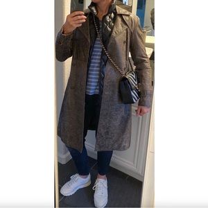 JUNE Brown Leather Trench Coat M